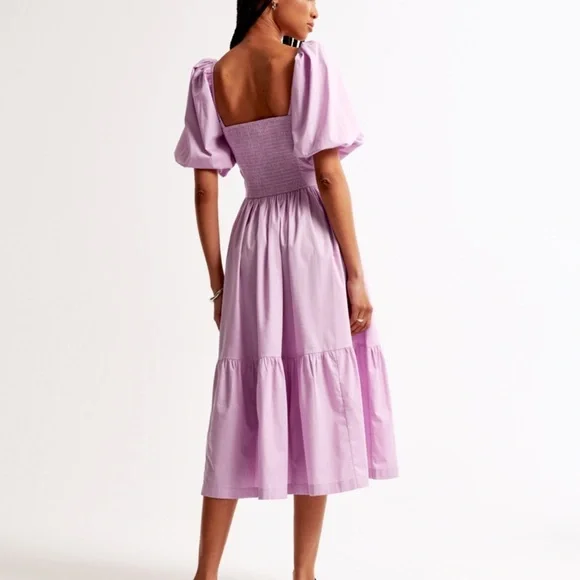 Abercrombie Emerson Poplin Puff Sleeve Midi Dress - Picture 2 of 4